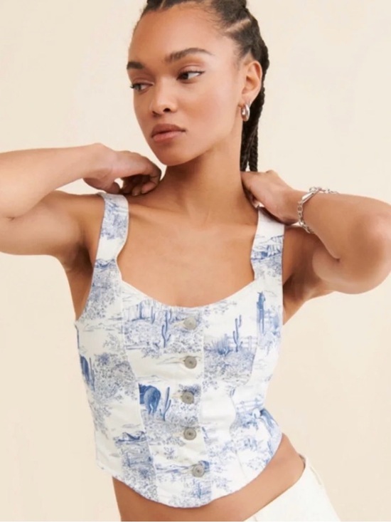 Levi's Tops - Levi’s Alani Western Blue & White Denim Corset Top